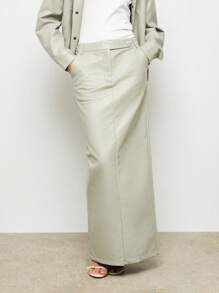 AiiRZ 仿皮长款直筒裙后开叉设计秋冬秋季时尚优雅办公室装专业工作服