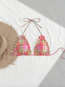 Swim Mod 1pc Women's Swimwear Random Print Triangle Halter Bikini Top For Summer Beach Vacation - Multicolor - View 6