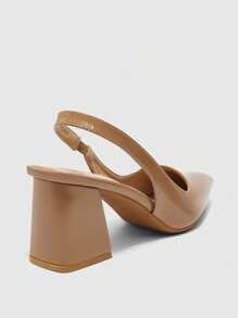 CUCCOO BIZCHIC Zapatos casuales/de fiesta/de oficina de PU color albaricoque con correa en la parte posterior y tacón grueso de punta afilada para mujer
