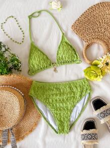 Teen Girls' Solid Color Halter Bikini Set