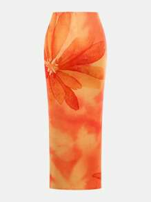 SHEIN Girlism Tween Girl Fitted Casual Comfortable Tie-Dye Floral Tube Top And Bodycon Mini Skirt Suit