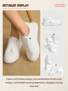 CUCCOO EASI Women Minimalist Fashionable Comfortable Flat Lace-Up Casual White Sneaker For Summer Vacation Shoes Summer Sports Shoes Casual Shoes Back To School Shoes College Student Shoes Fall, Spring/Autumn Versatile Shoes For Women Shoes For Women Sneakers Spring Shoes Easter Tainers