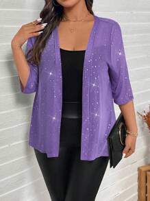 SHEIN LUNE SHEINLUNE 女士加大码水钻装饰网眼透视夹克感恩节女士新年女士冬装女士冬装狂欢，圣诞服装女士亮片上衣女士生日新年连衣裙女士新年前夜外出上衣女士，办公室穿着，新年女士，派对，商务休闲女士，老钱风格，情人节，爱情/情人 - 紫色 - 查看 5