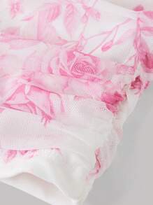 SHEIN Girlism Tween Girl Elegant Square Neck Floral Print Wide Strap Tank Top - Hot Pink - View 3