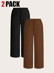 Solflare 2 piezas/Set Pantalones para mujer talla grande, marrón café y negro - Multicolor - Ver 6