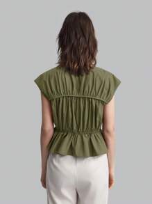 Ontre Áo cánh rút dây màu xanh ô liu thường ngày dành cho nữ, trang phục đơn giản mặc hàng ngày mùa xuân, ngày lễ tình nhân, áo thun trở lại trường có dây đeo mỏng - xanh quân đội - Xem 6