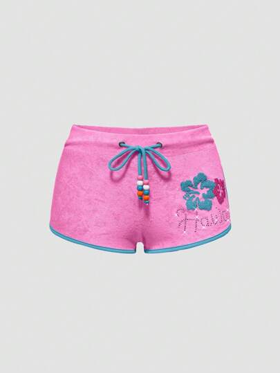 ROMWE Avant Pantalones cortos activos con gráfico de flor de hibisco hawaiana y delfín para mujer, ideal para playa y resort de verano