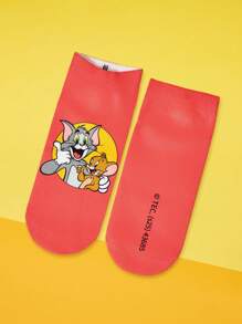 TOM & JERRY X SHEIN 1 Pair Cartoon Pattern Fashion Cute Ankle Socks - Multicolor - View 3