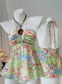 INAWLY Top casual de tirantes sin mangas con estampado floral para vacaciones para mujer - Multicolor - Ver 1