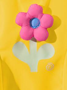 SHEIN Explorewe 年轻女孩可爱甜美 3D 花朵无袖连衣裙，女孩雕塑设计直筒连衣裙，适合花园、日常玩耍或上学穿着，夏季 - 黃色 - 查看 3
