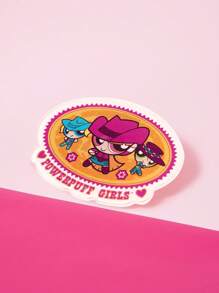 THE POWERPUFF GIRLS X SHEIN 椭圆形花朵、泡泡、毛茛图案西部牛仔时尚胸针 - 橘色 - 查看 2