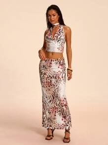 SHEIN BAE Conjunto de dos piezas para mujeres para uso diario - Albaricoque - Ver 5