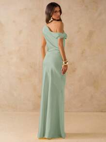 SHEIN BAE 性感简约纯黄色缎面不对称单肩镂空后背吊带连衣裙，适合派对、鸡尾酒会、正式场合、伴娘、生日派对、春夏季 - 薄荷綠 - 查看 2