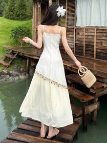 DAZY Vestido con tiras largas y empalmado para mujer, primavera/verano