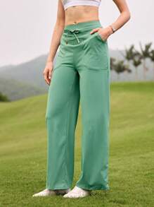 SHEIN Quần thể thao màu trơn cho nữ, thời trang cho mùa hè - màu xanh lá - Xem 1