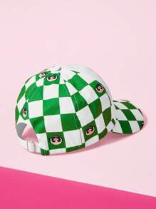 THE POWERPUFF GIRLS X SHEIN Checkerboard And Buttercup Pattern Fashionable Baseball Cap - White - View 3