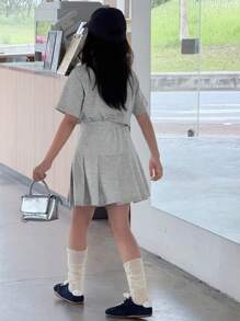 Dazy Kids 2 件套 Tween Girls Polo T 恤和百褶裙套装，夏季 - 灰色 - 查看 2