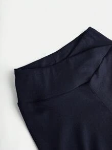 SHEIN 青少年女孩修身休闲 V 型腰带罗纹针织短款 4 英寸紧身裤、骑行短裤 - 藏蓝色 - 查看 3