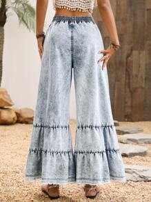 Breezaya 女士休闲松紧腰口袋宽松阔腿牛仔裤