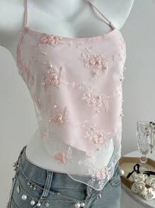 Elamini Women's Fashionable Halter Neck Top, Suitable For Summer - Pink - View 6