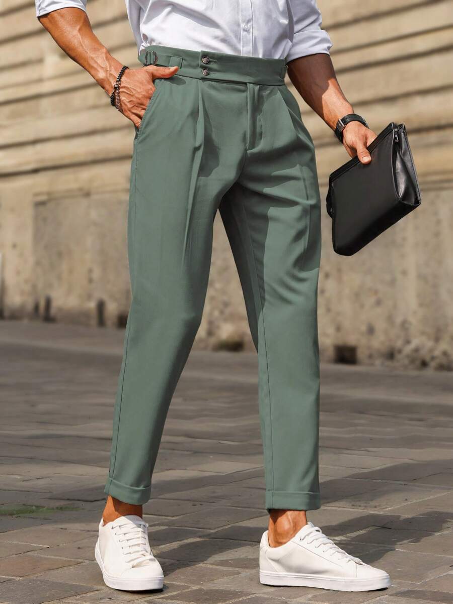 Manfinity Bizformal Quần âu công sở đơn giản xếp ly túi trơn cho nam - màu xanh lá - Xem 1