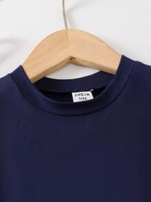 Genkimix Kids Young Young Girl Blue Comfy Round Neck Short Sleeve Patchwork Cute Casual Academy Style Bowknot Decor Dress