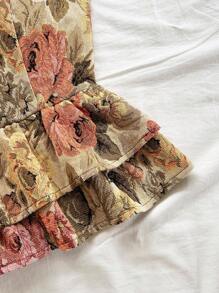 Soleia 全新抹胸露背系带荷叶边蓝色花卉印花修身衬衫 - 彩色 - 查看 7