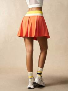VARSIVA Women's Casual Contrast Color Waistband Tennis Sports Skirt Shorts - Multicolor - View 9
