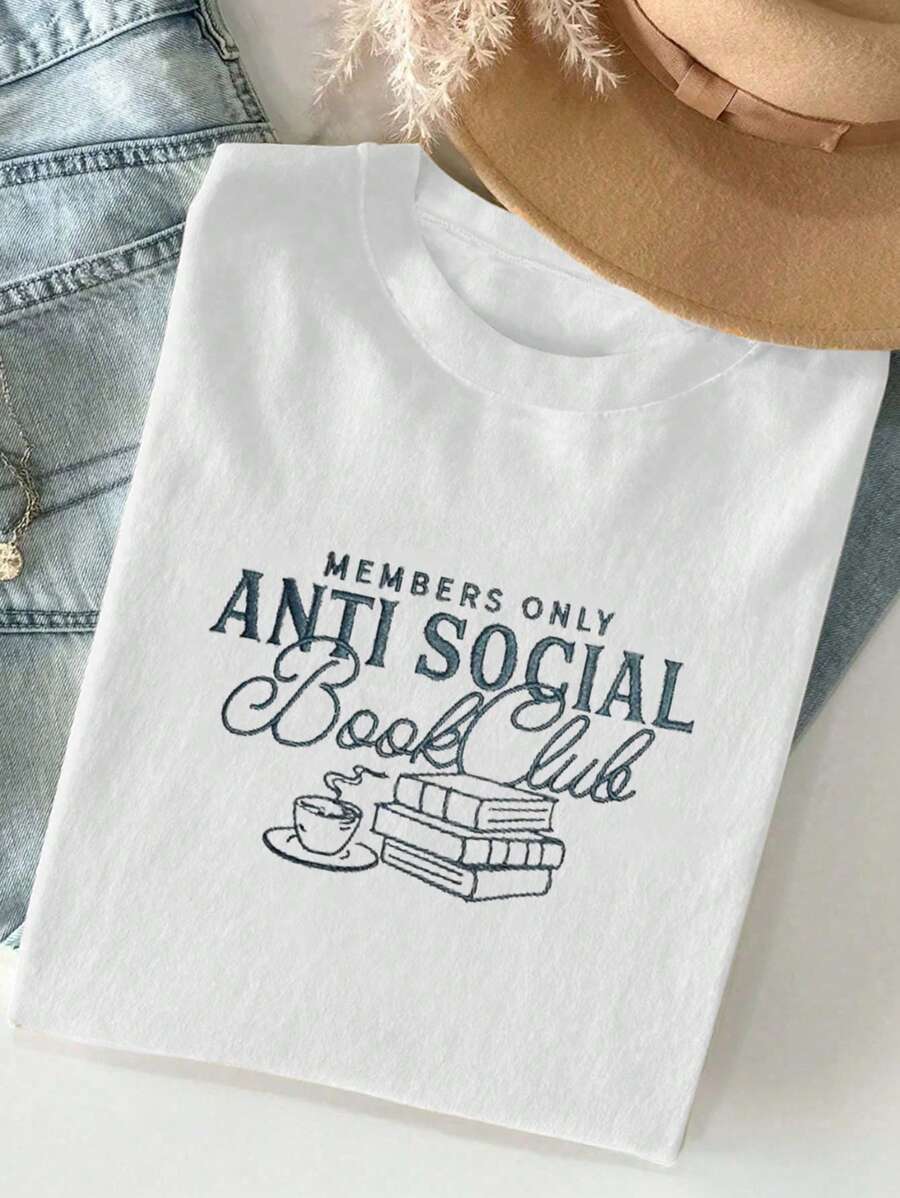 INAWLY 大码夏季休闲字母印花短袖T恤 - 白色 - 查看 1