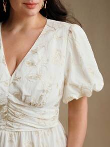 Anewsta 大码女式长袖刺绣连衣裙，优质大气连衣裙 - 白色 - 查看 5