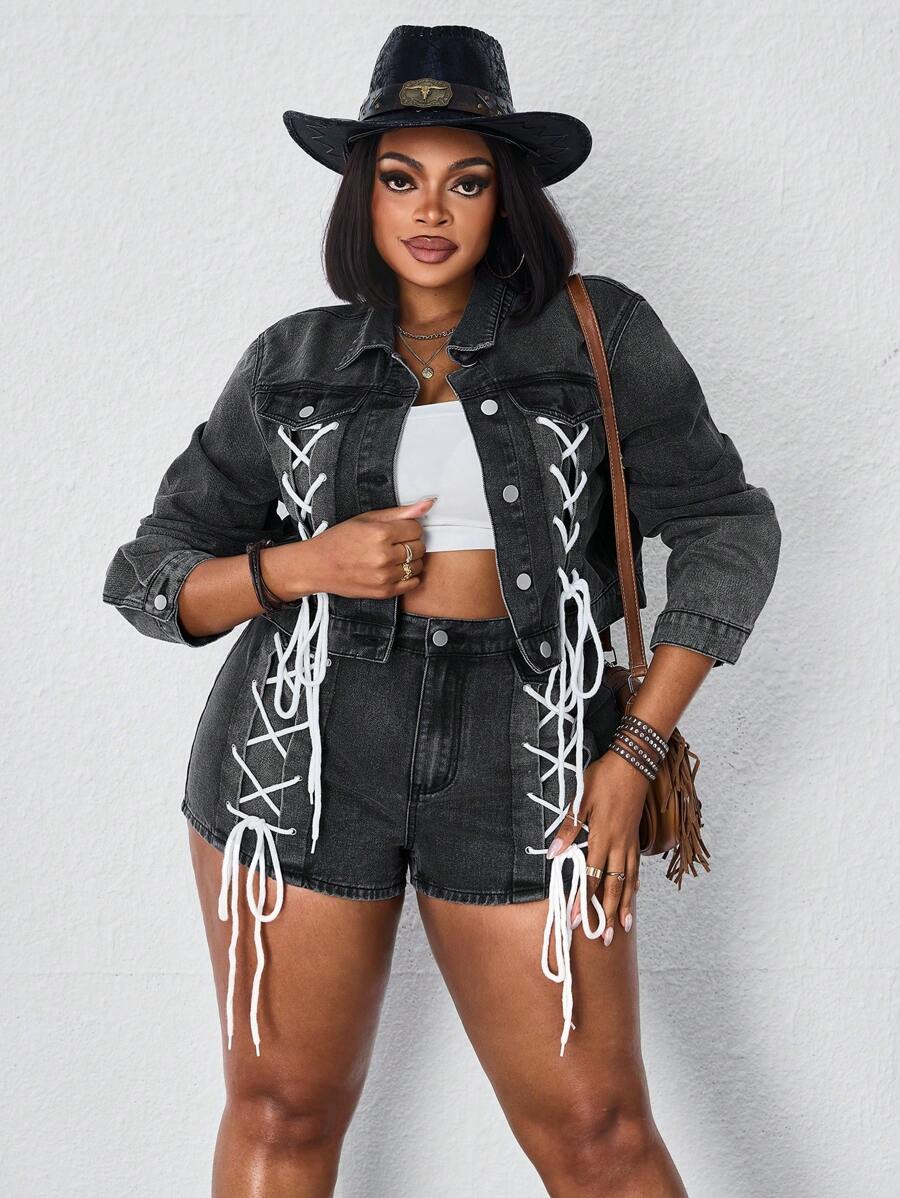 Jeanoix Plus Size Women's Denim Personalized Jacket, Versatile - Grey - View 1