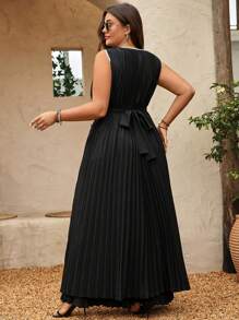 Flirla Damen große Größen Plissee Ärmellos Top und Shorts 2 Stücke Set, Lässig für den Sommer - Schwarz - Übersicht 2