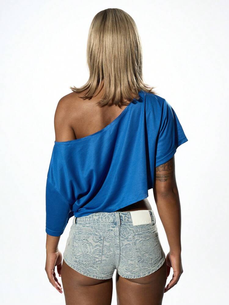 SUMWON WOMEN Cropped Off Shoulder Women T-Shirt