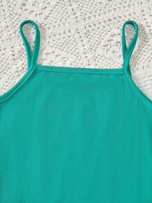 Sparklyn Set de 2 piezas de camiseta corta casual de verano con estampado de letras y vestido de camisola para niña preadolescente - Multicolor - Ver 7