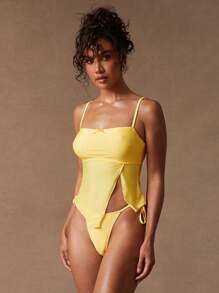 NYA SZN Slip de baie cu legături laterale, vară, plajă, vacanță tropicală, casual, zi de zi, ieșiri în oraș, stropi tropicali, galben