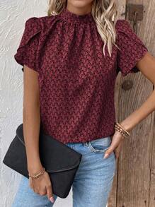 EMERY ROSE Women's Short Sleeve Fashionable Blouse, Suitable For Summer - Burgundy - View 4