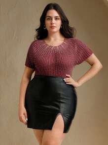 Anewsta 闪亮水钻装饰半透明优雅针织短袖上衣T恤衬衫