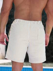 Manfinity Swimmode Shorts de plage amples et décontractés pour hommes grande taille, à rayures avec cordon de serrage et poches, hawaïen