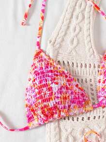 Swim Mod 2pcs/Set New Summer Random Print Halter Neck Sexy & Elegant Swimsuit Set, Bikini Suit For Beach, Pool, Party - Multicolor - View 6