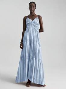 Ontre 2026SS New Arrival, Women's Elegant Blue Maxi Slip Dress, Spring/Summer - Blue - View 5