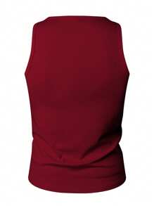 Manfinity Dauomo Áo ba lỗ cổ tròn ôm vừa vặn có gân màu trơn cho nam, mùa hè - Màu Hồng Tươi - Xem 2