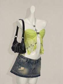 SHEIN ICON Top tubo con dobladillo con flecos sexy para mujer en verano - Verde - Ver 7