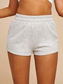 SHEIN SXY Quần short nỉ lưng thun - Màu Xám nhạt - Xem 5