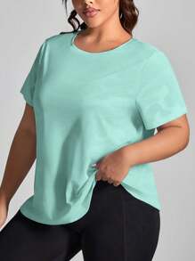 SHEIN Rhythm Era 女式加大码迷彩印花短袖透气舒适健身T恤健身房衬衫 - 水鴨藍 - 查看 3