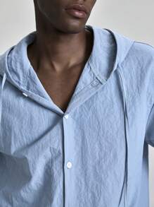 Ontre Men Summer Solid Color Casual Hoodie Short Sleeve Shirt, Suitable For Independence Day, St. John's Day, Graduation, Daily Wear, Vacation, Beach Resort,Commuting - Blue - View 6