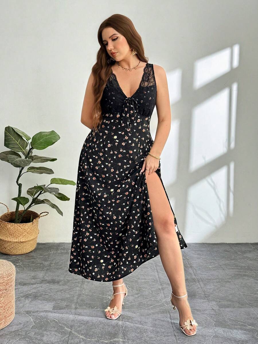 Firerie Hàng mới về Plus Váy xòe hở lưng ren hoa đen lãng mạn thanh lịch dành cho nữ, thích hợp cho các bữa tiệc ngoài vườn, vui chơi, đi chơi, mùa cưới, mùa tựu trường, kỳ nghỉ và các dịp khác Vcay kiểu Pháp - màu đen - Xem 1