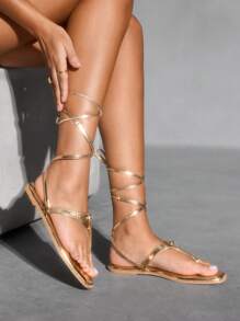 CUCCOO SZL 女士时尚金色性感平底凉鞋 - 金色 - 查看 8