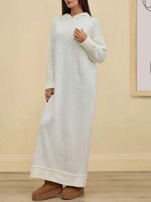 SHEIN Tall Maxi Sweater Dress Wth Hoodie And Drawstring - Apricot - View 5