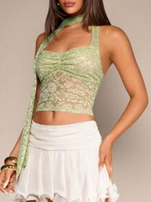 Glamine Elegant Solid Color Lace Collar Necklace Decor Halter Top For Summer