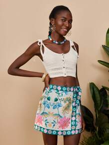 Travachic 女士度假休闲花卉印花裹腰裙，度假风格，波西米亚海滩度假，波西米亚风别致节日海滩夏季裙，毕业典礼，生日，海滩必备，机场，俱乐部，乡村 - 彩色 - 查看 5